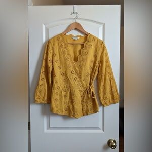 Madewell Yellow Eyelet Wrap Blouse
